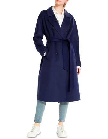 Boss Girl Double-Breasted Lined Wool Coat in Blue