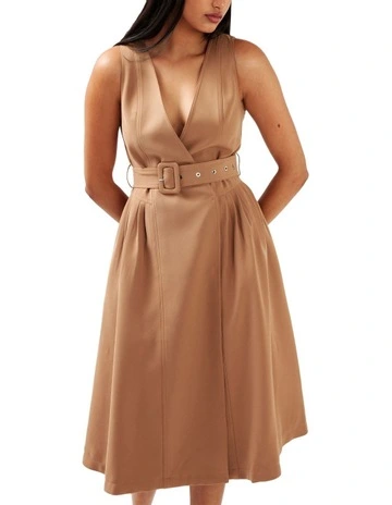 Miss Independence Midi Dress in Camel
