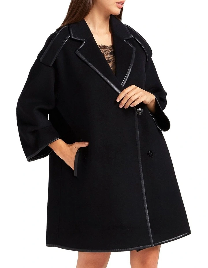 Incomplete Kiss Trimmed Coat in Black image 2