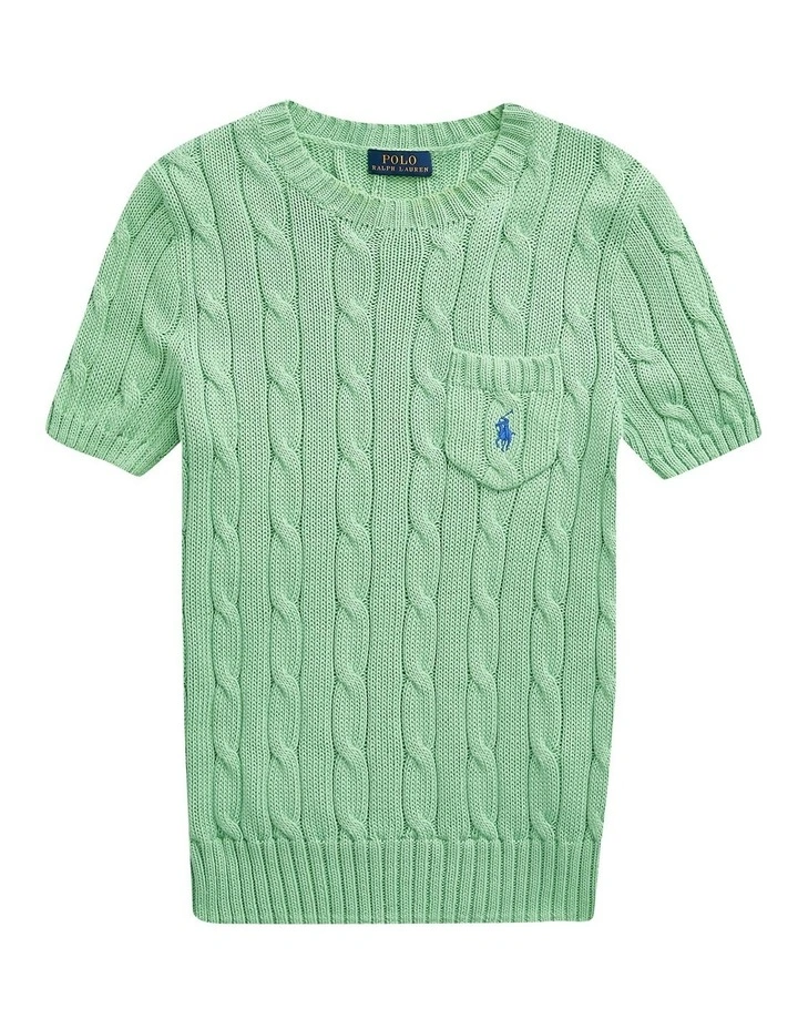 ★★POLO RALPH LAUREN★★ W Cable Knit Short Sleeve Pullover Cable-Knit Cotton Short-Sleeve Sweater