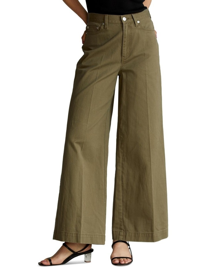 Cotton Twill Wide-Leg Cropped Pant Green