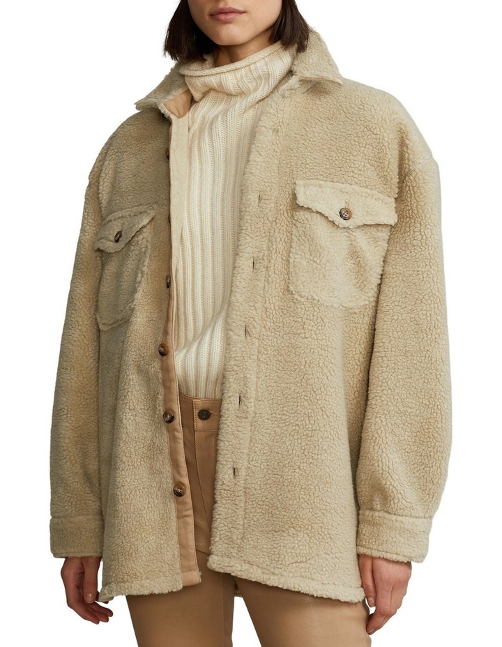 Oversize Faux-Shearling Shirt in Beige