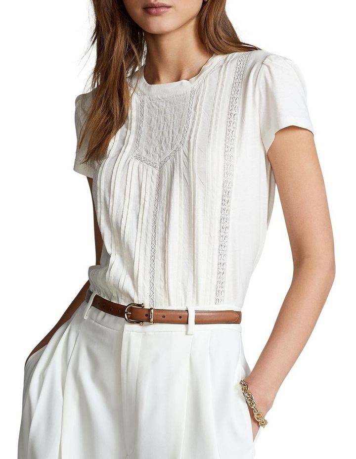 Lace-Trim Jersey Crewneck Tee in White