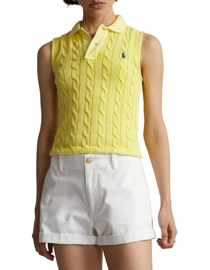 Slim Fit Cable Cropped Polo Shirt in Yellow image 1
