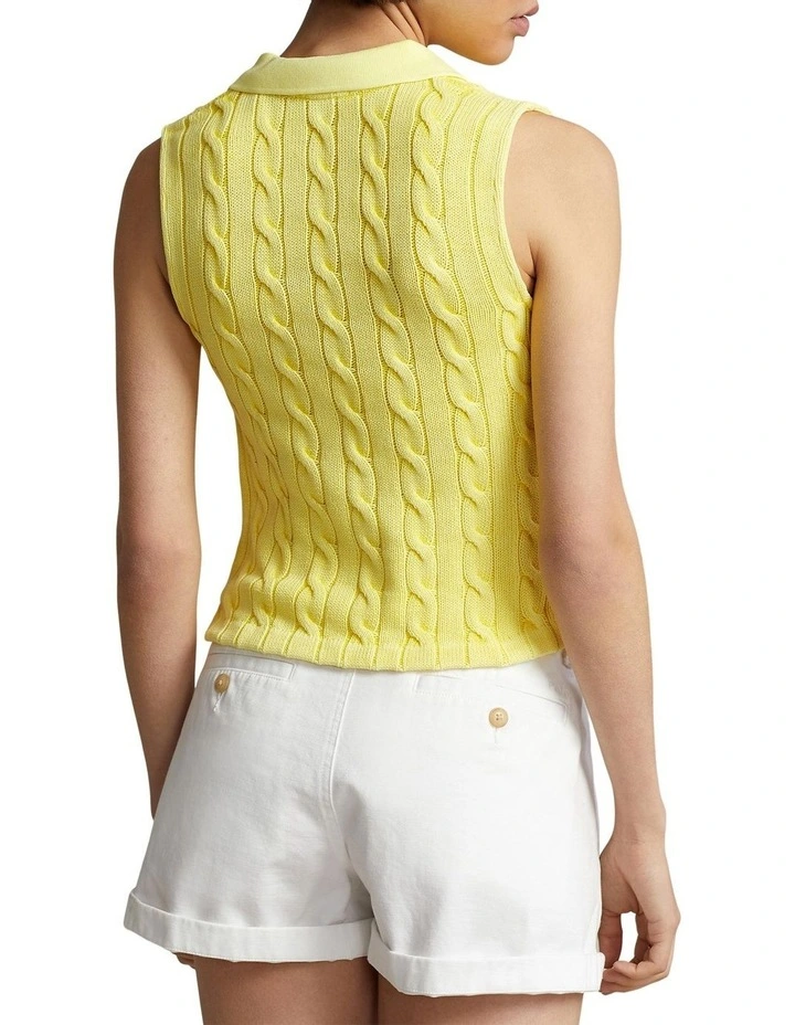 Slim Fit Cable Cropped Polo Shirt in Yellow image 2