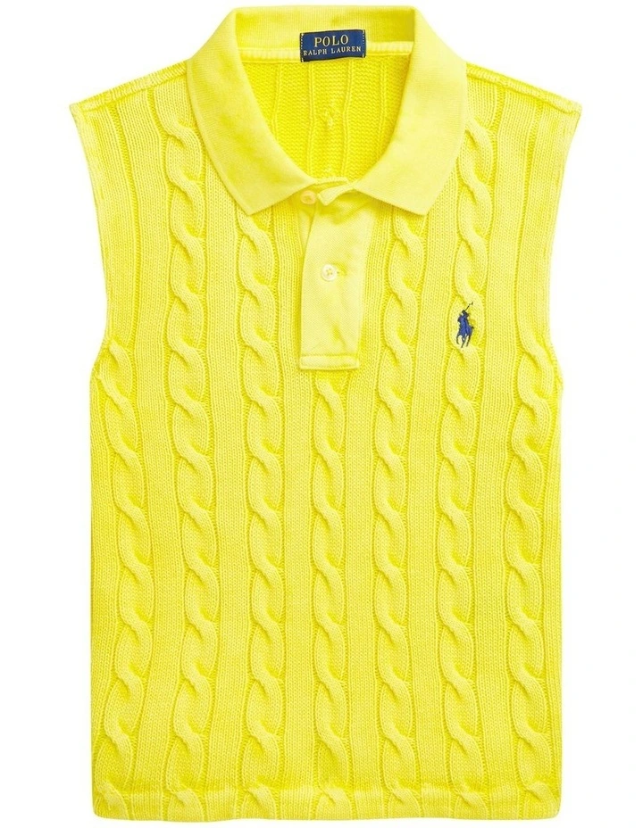 Slim Fit Cable Cropped Polo Shirt in Yellow image 4