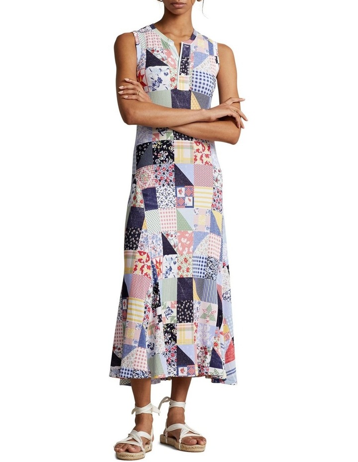 Quilt-Motif Waffle-Knit Sleeveless Dress in Multi