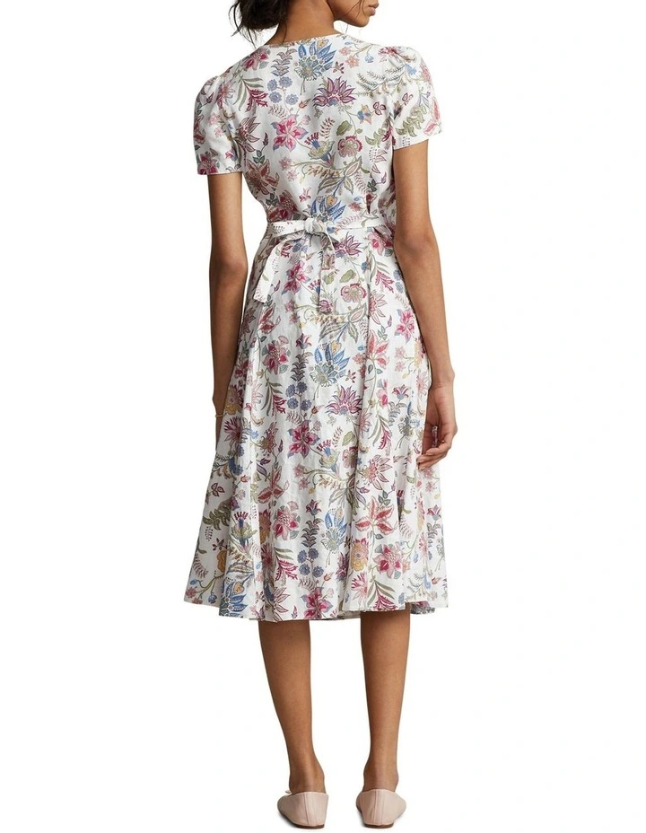 Ralph Lauren Floral Linen V-Neck Midi Dress in Multi | MYER