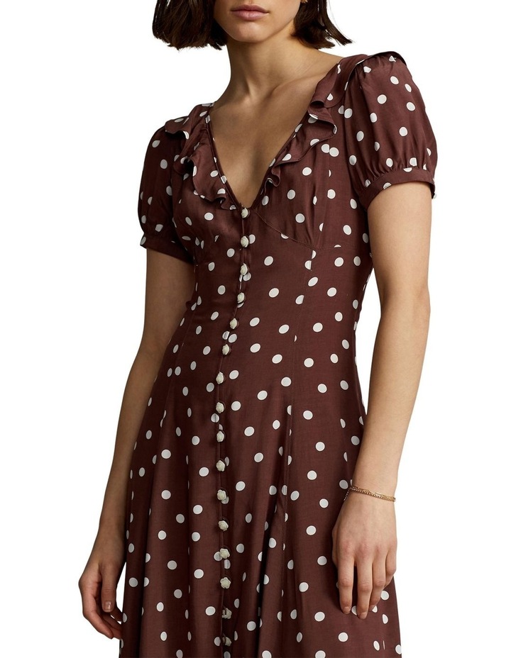 brown polka dot bardot dress