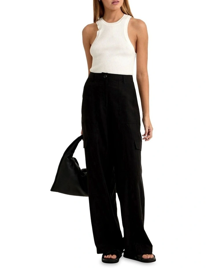 Pepper Tencel Linen Cargo Pants in Black image 1