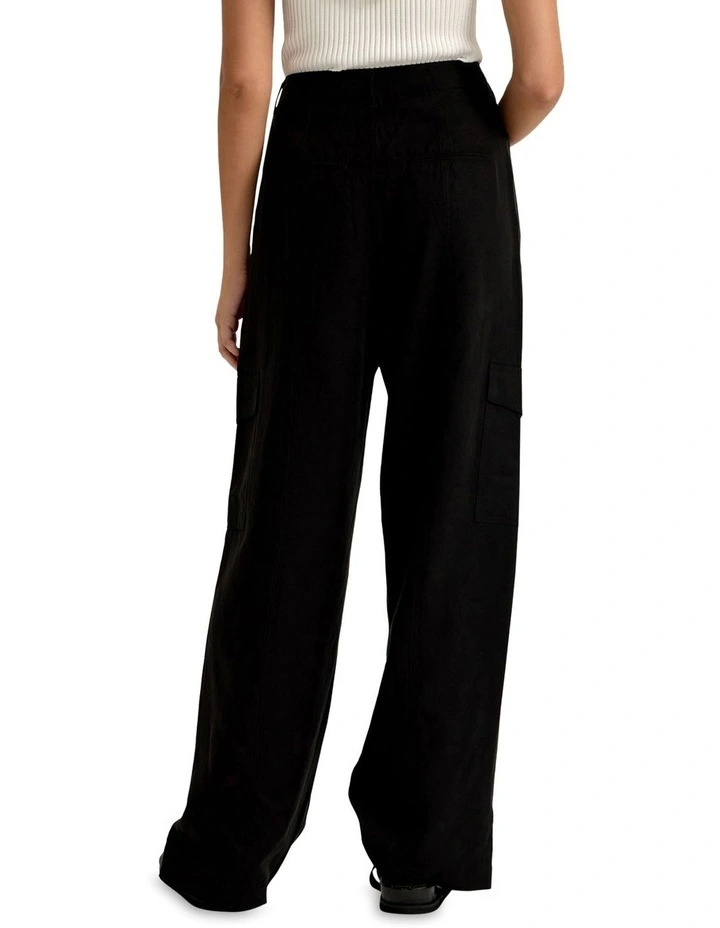 Pepper Tencel Linen Cargo Pants in Black image 3