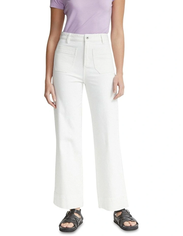 Alexa Patch Pocket Wide Leg Jeans in Ecru image 5