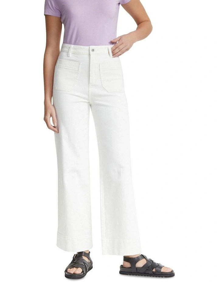 Alexa Patch Pocket Wide Leg Jeans in Ecru image 7