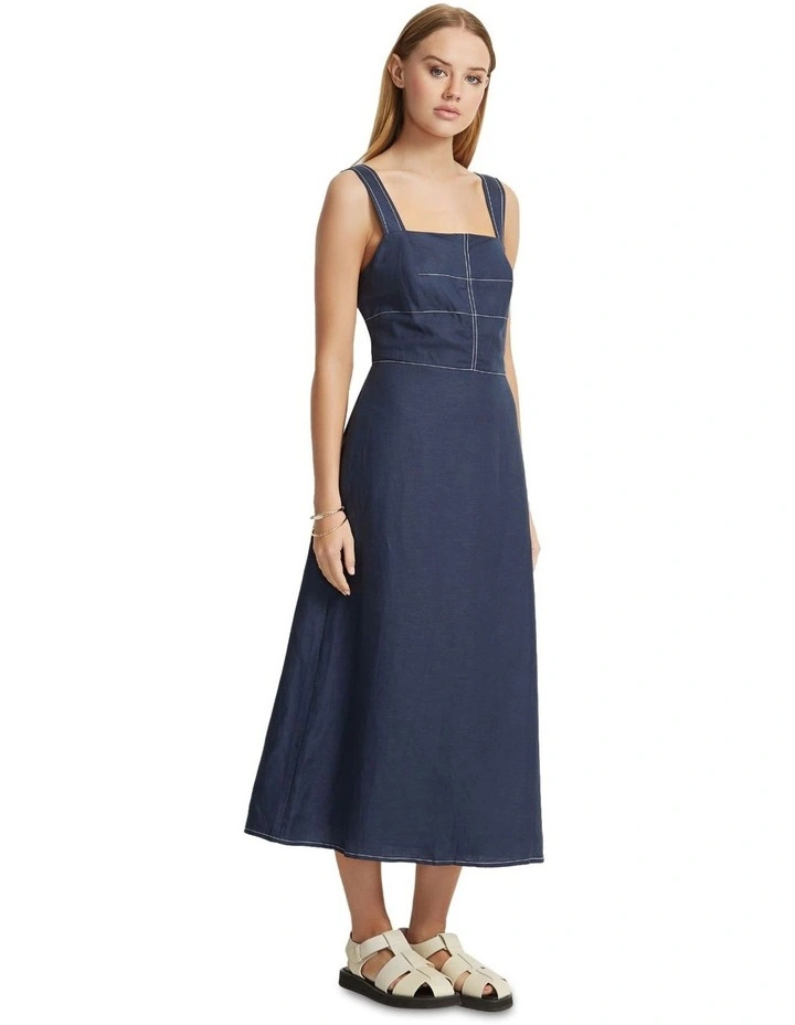 Longoria Linen Blend Dress in Navy image 2