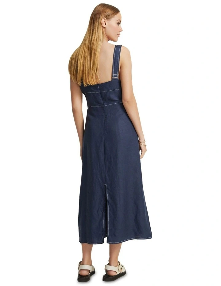 Longoria Linen Blend Dress in Navy image 3