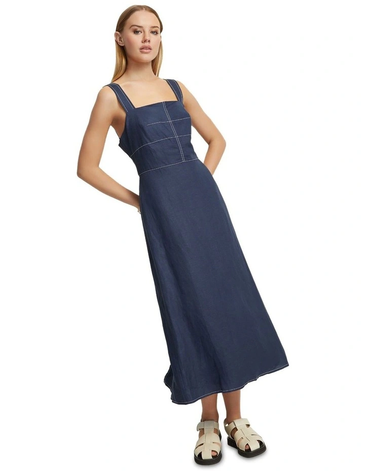 Longoria Linen Blend Dress in Navy image 4