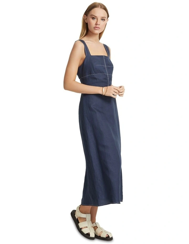 Longoria Linen Blend Dress in Navy image 5