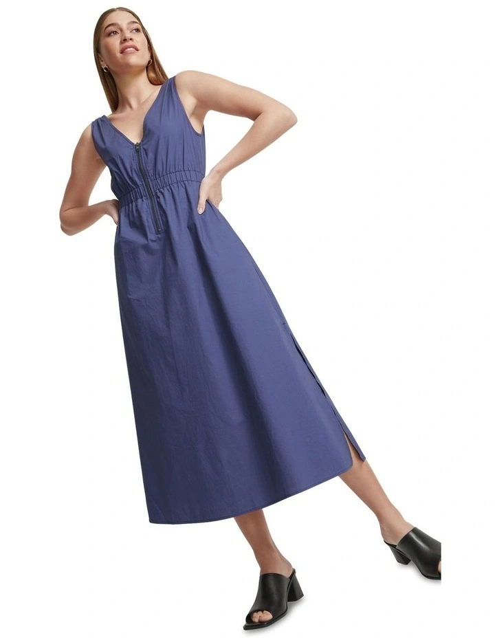 Leona Zip Up Cotton Dress in Steel Blue image 2