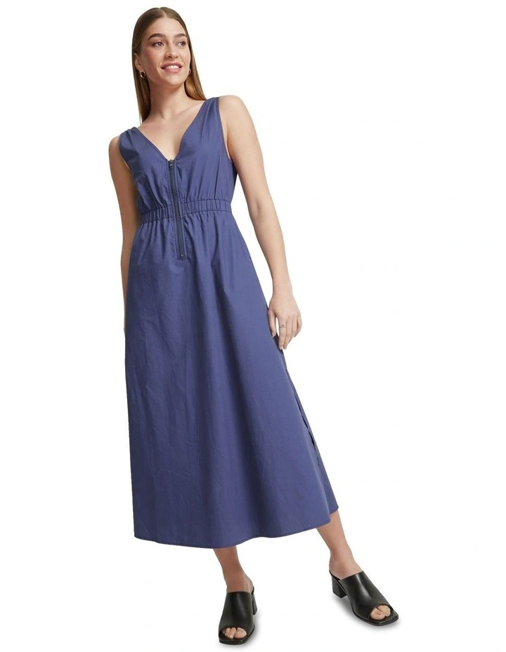 Leona Zip Up Cotton Dress in Steel Blue image 4