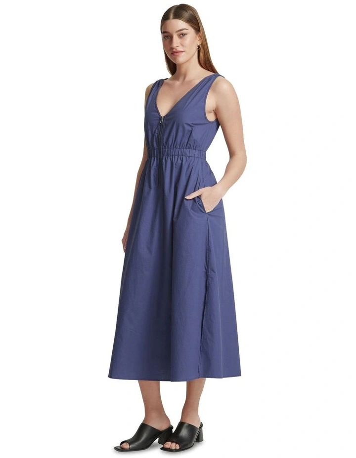 Leona Zip Up Cotton Dress in Steel Blue image 5