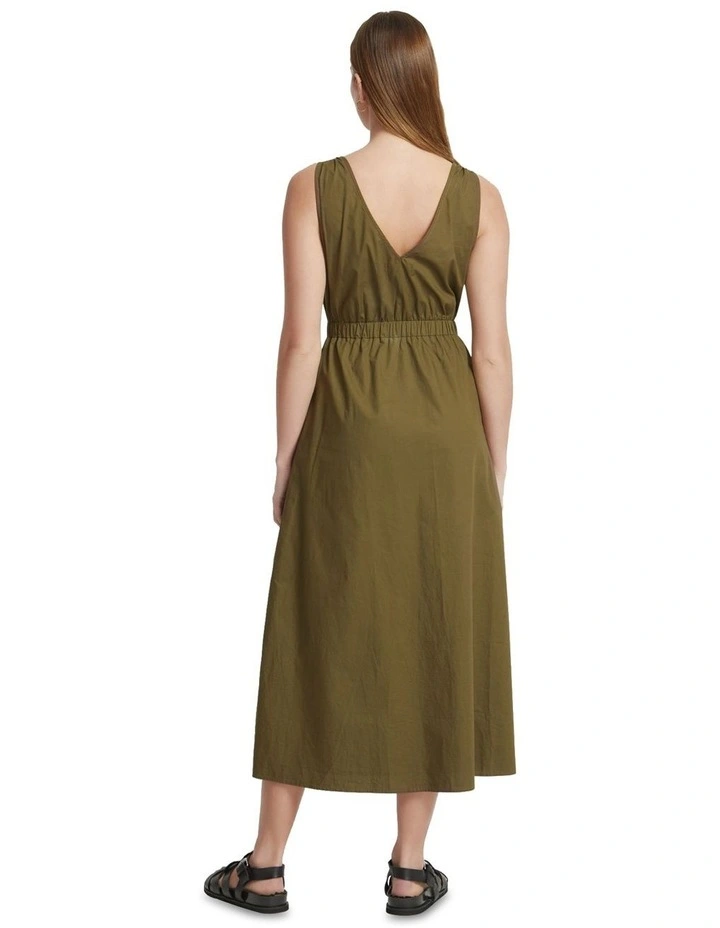 Leona Zip Up Cotton Dress in Olive image 3