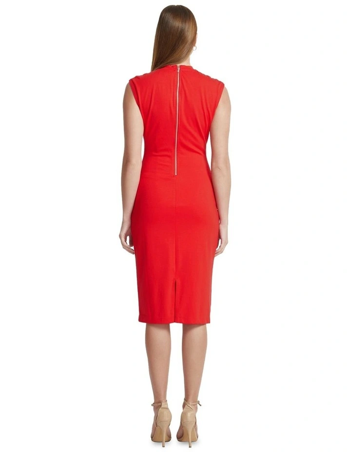 Eliza Tie Front Ponti Dress in Red image 3