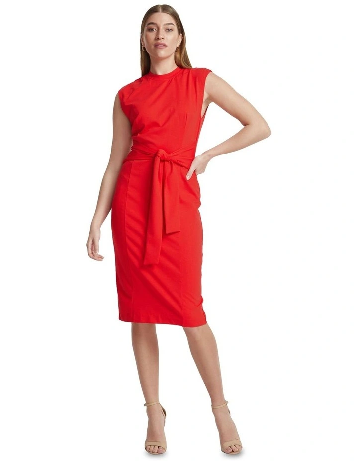 Eliza Tie Front Ponti Dress in Red image 5