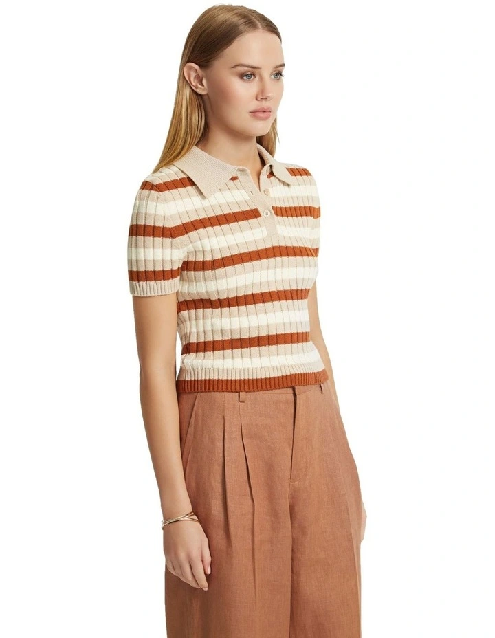 Marley Cotton Striped Polo in Sand image 2