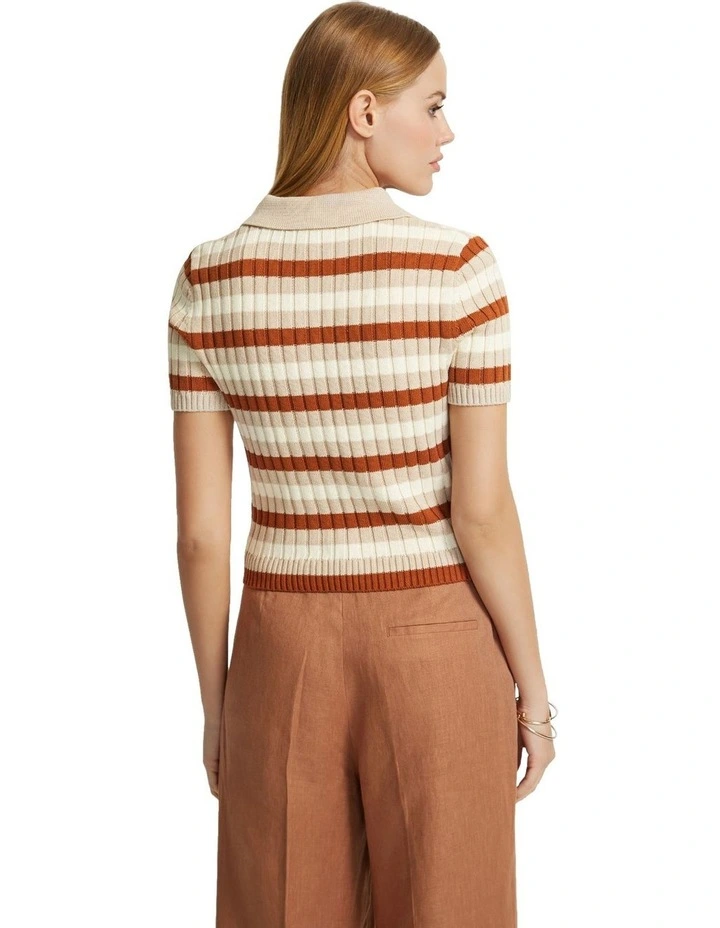 Marley Cotton Striped Polo in Sand image 3