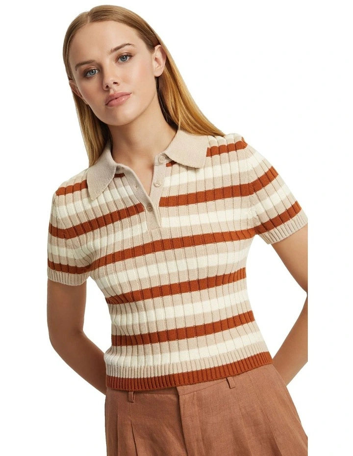 Marley Cotton Striped Polo in Sand image 4