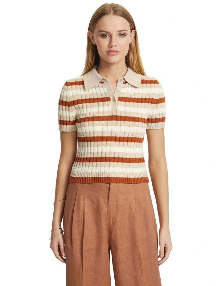 Marley Cotton Striped Polo in Sand image 5