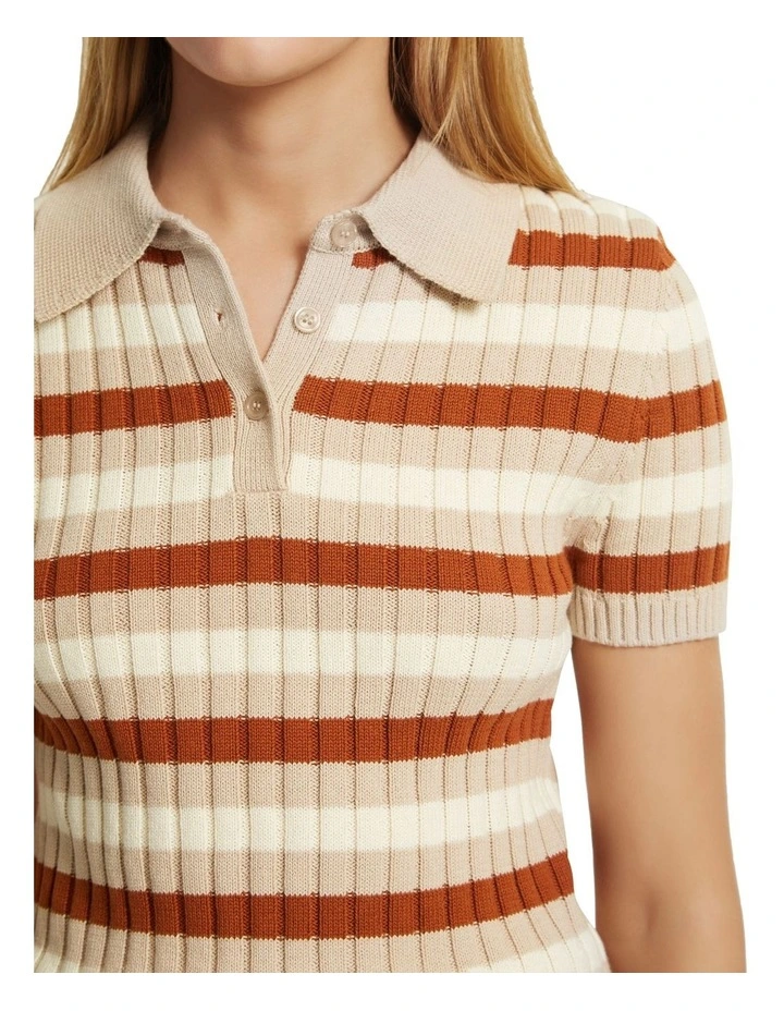 Marley Cotton Striped Polo in Sand image 6