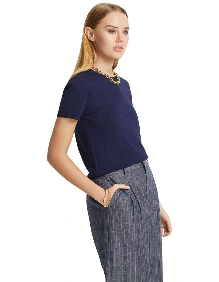 Olivia Crop Knit Top in Navy image 2