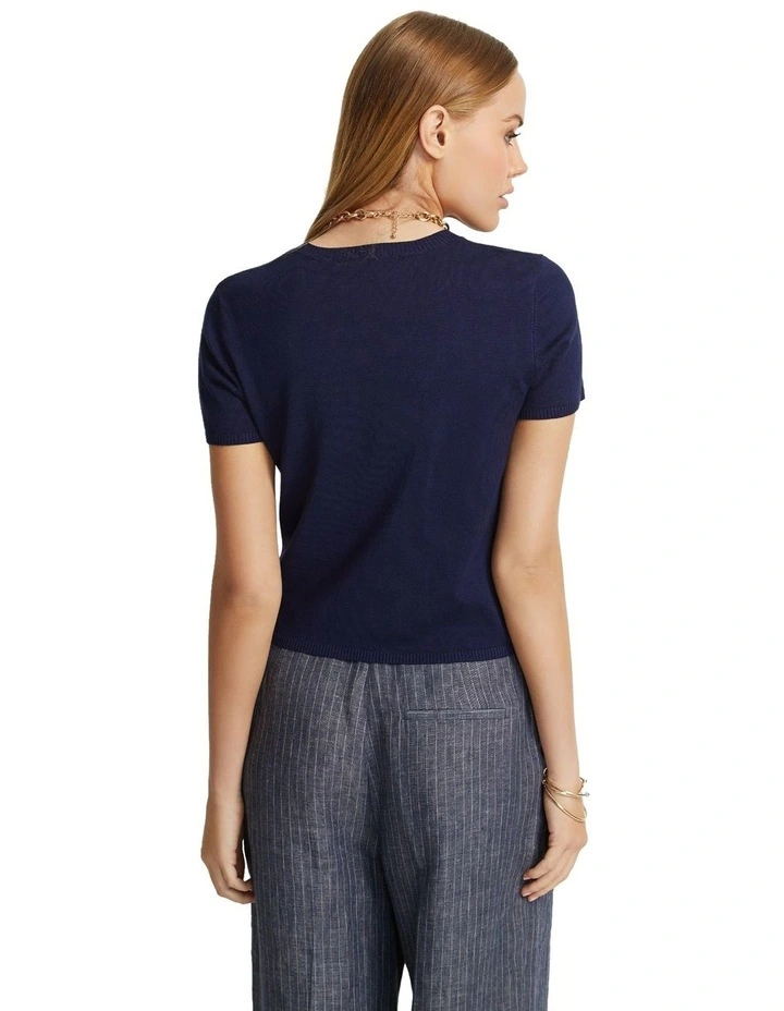 Olivia Crop Knit Top in Navy image 3