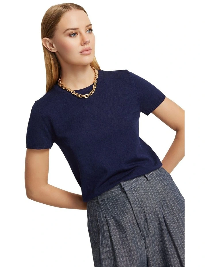 Olivia Crop Knit Top in Navy image 4