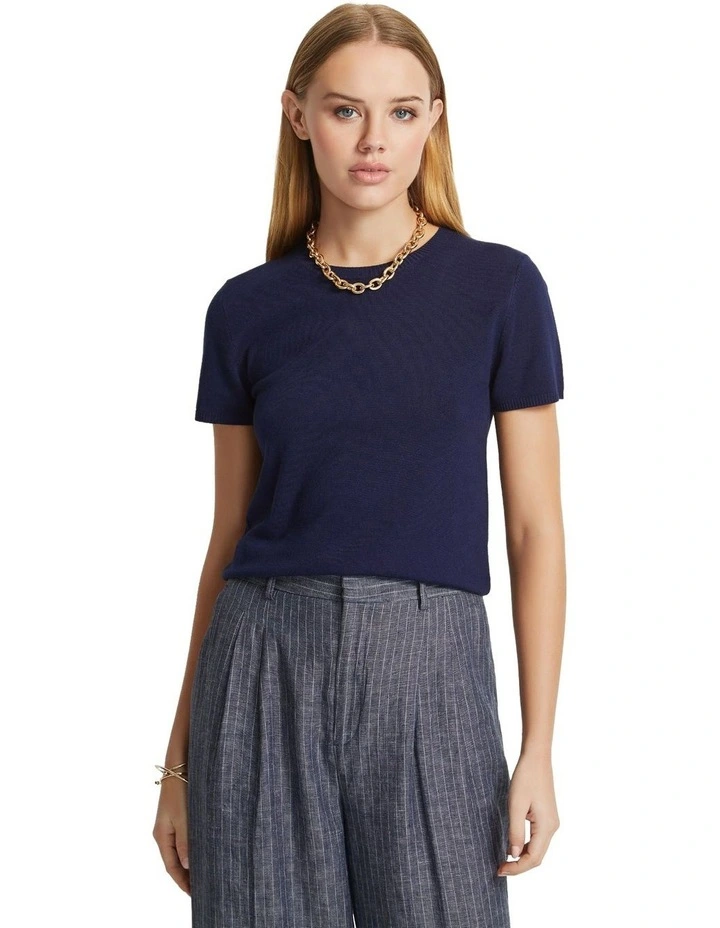 Olivia Crop Knit Top in Navy image 5