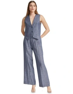 Vienna Pinstripe Linen Waistcoat in Navy