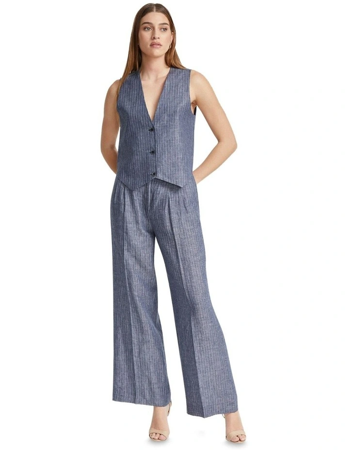 Vienna Pinstripe Linen Waistcoat in Navy image 1