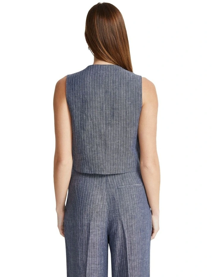 Vienna Pinstripe Linen Waistcoat in Navy image 3