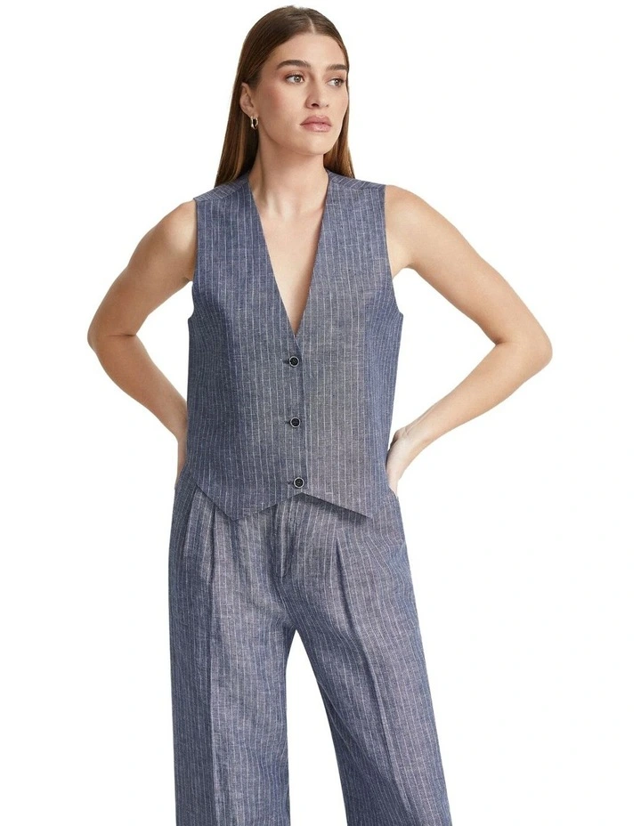 Vienna Pinstripe Linen Waistcoat in Navy image 5