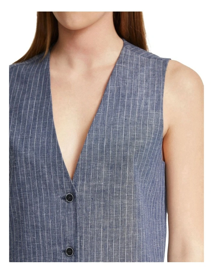 Vienna Pinstripe Linen Waistcoat in Navy image 6