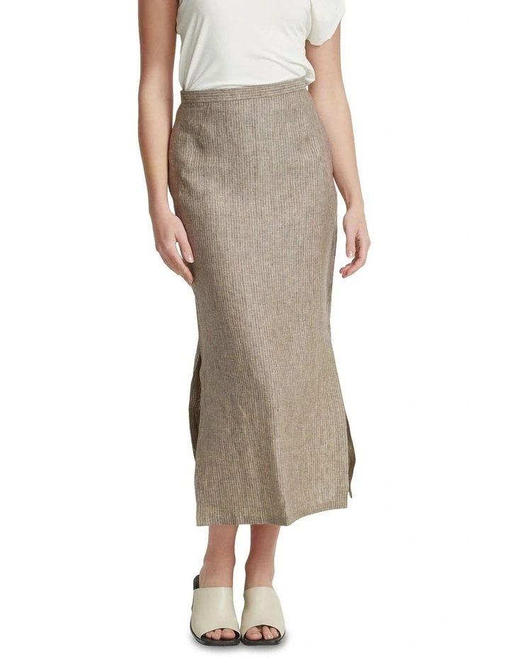 Mia Linen Pinstripe Skirt in Nutshell image 1