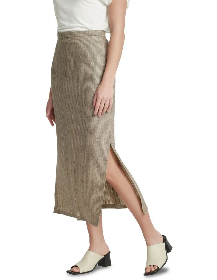 Mia Linen Pinstripe Skirt in Nutshell image 2