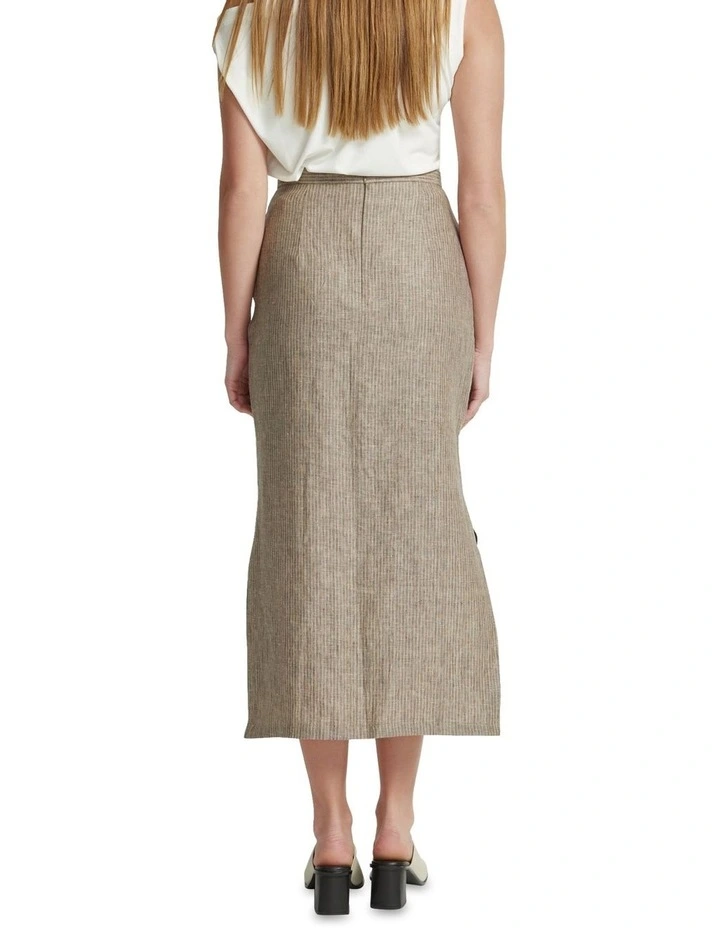 Mia Linen Pinstripe Skirt in Nutshell image 3