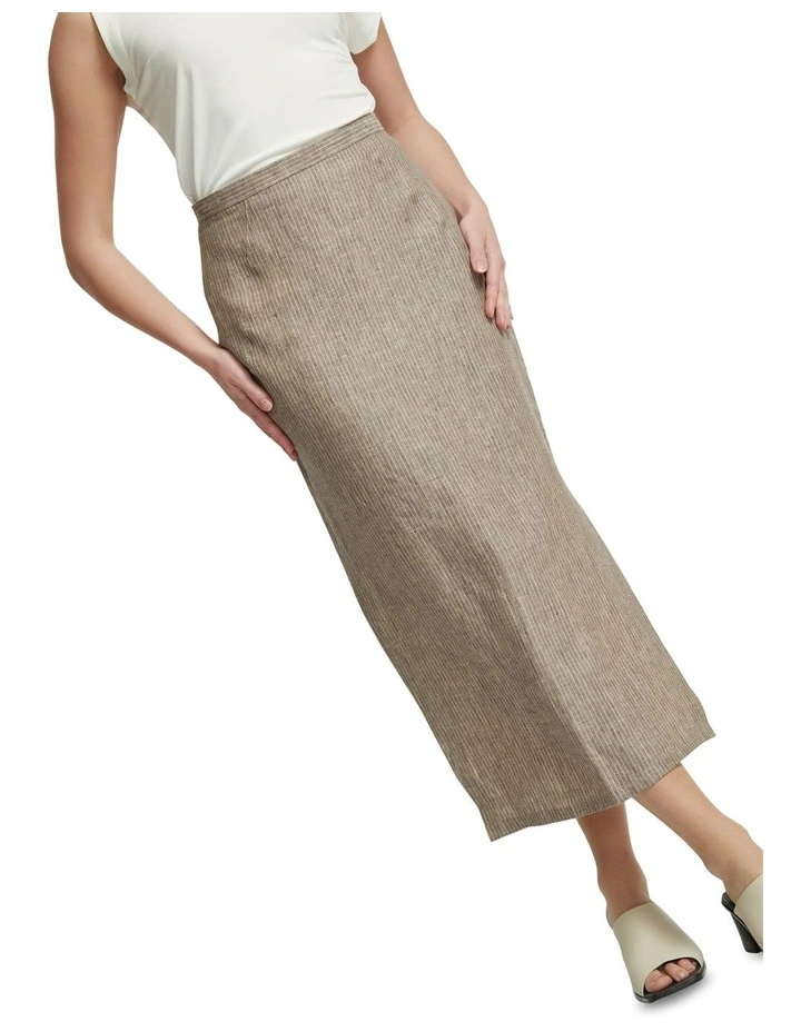 Mia Linen Pinstripe Skirt in Nutshell image 4