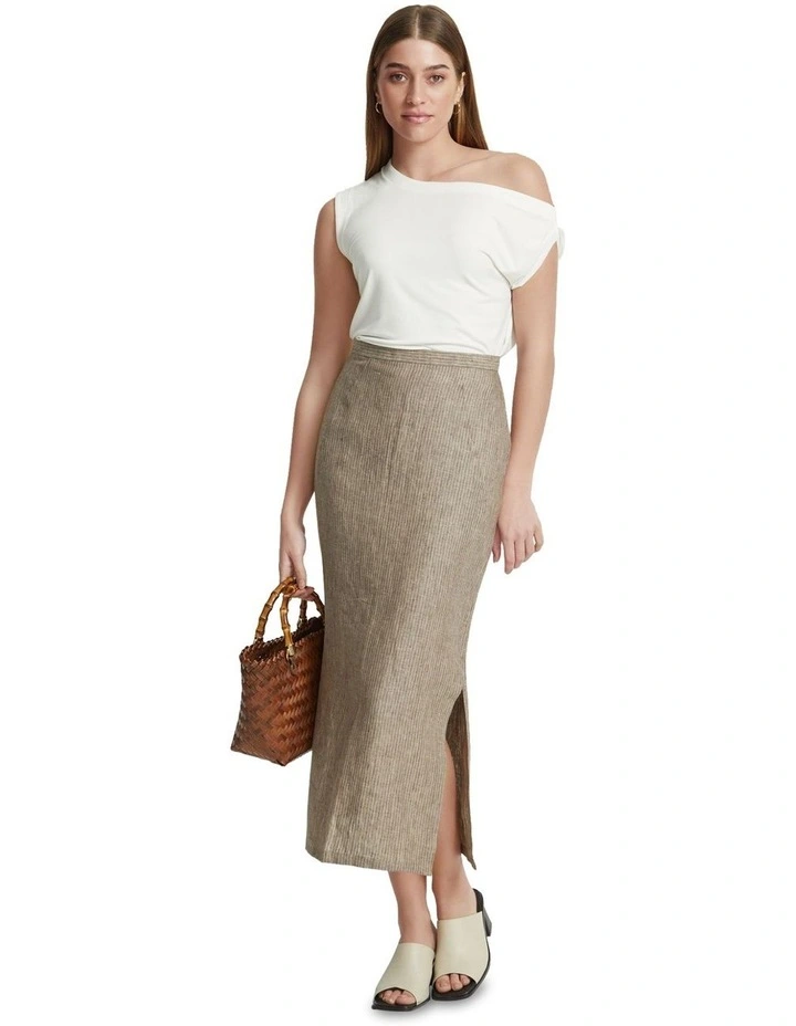 Mia Linen Pinstripe Skirt in Nutshell image 5