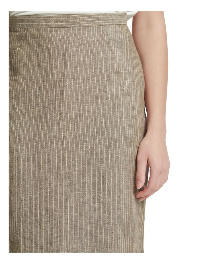 Mia Linen Pinstripe Skirt in Nutshell image 6