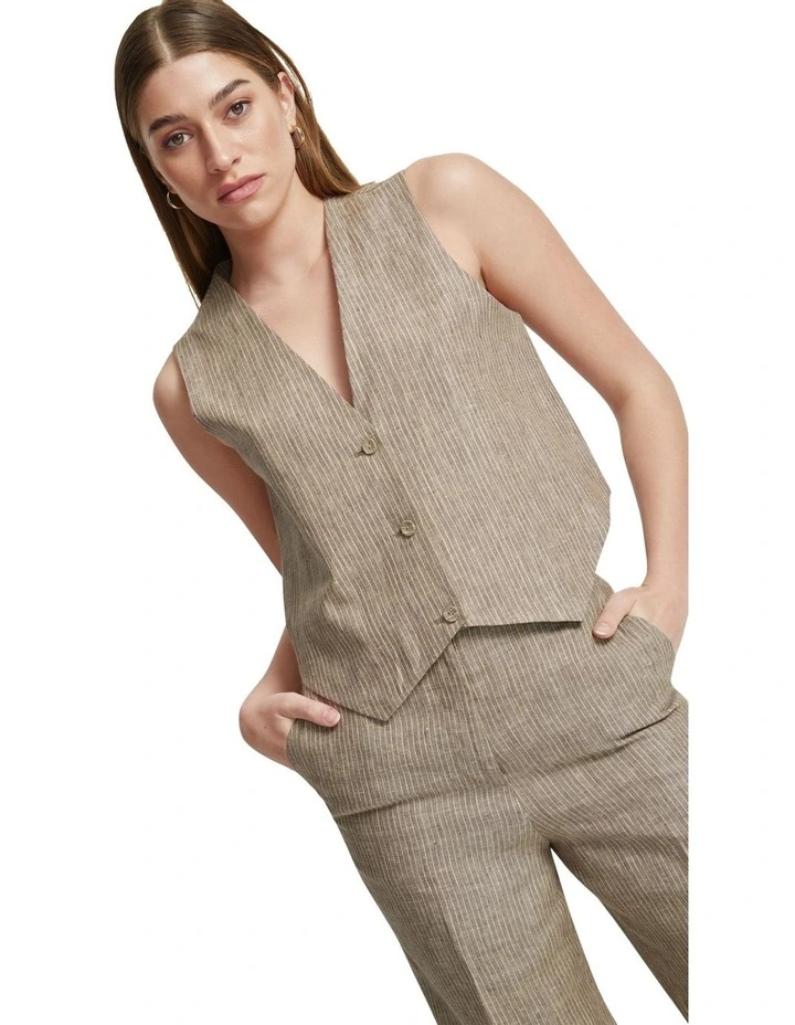 Vienna Linen Pinstripe Waistcoat in Nutshell image 4