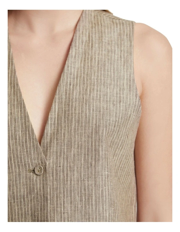 Vienna Linen Pinstripe Waistcoat in Nutshell image 6