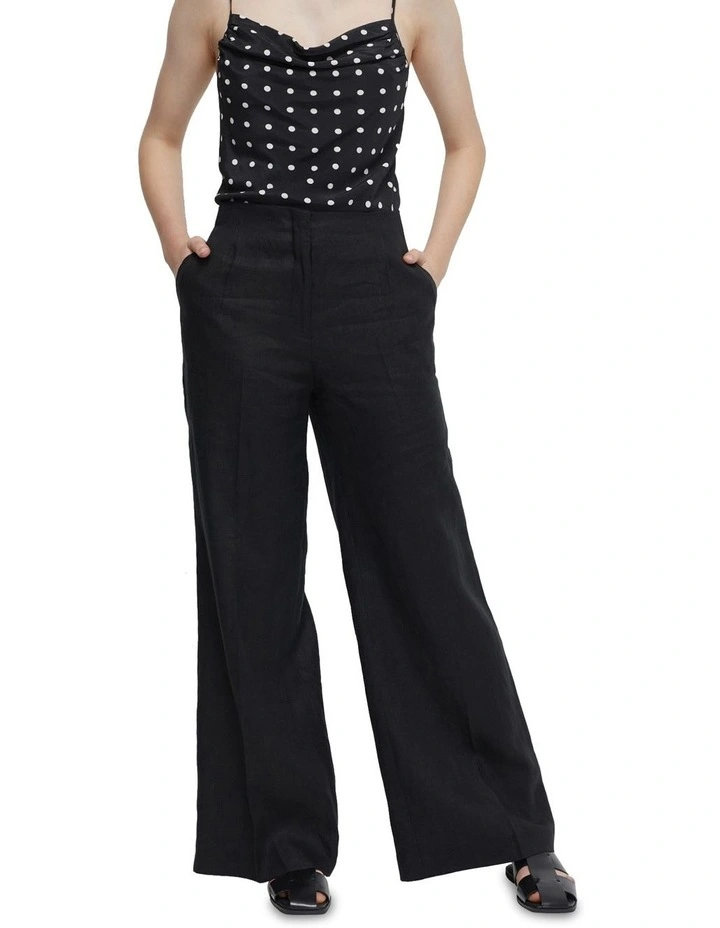 Sage Linen Wide Leg Pants in Black image 1